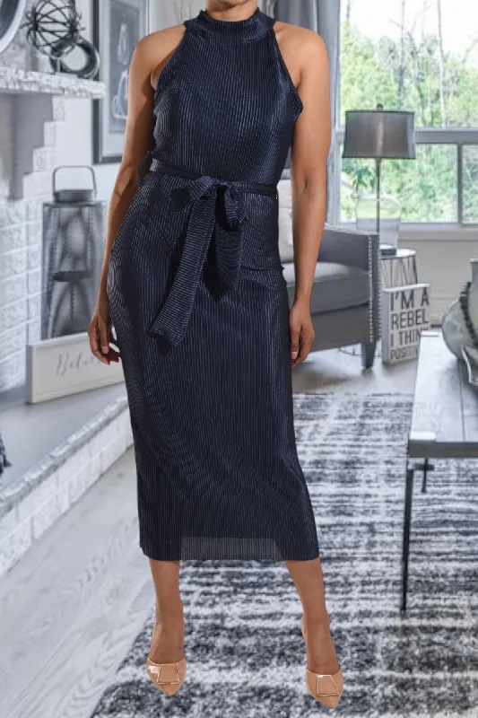 Navy Plisse Halter Neck Dress Graduation unclassified dresses