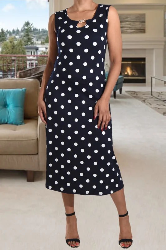 Navy Polka Dot Crew Neck Dress Bodycon unclassified dresses