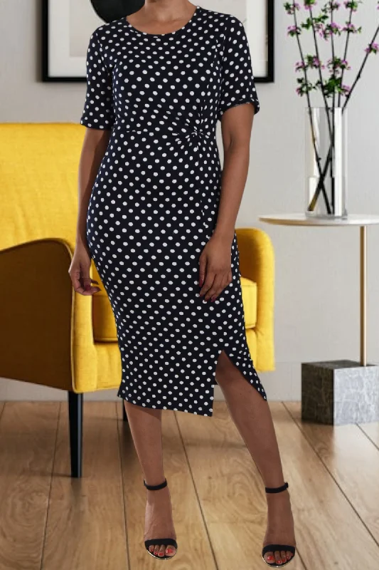 Navy Polka Dot Tie Front Dress Vacation unclassified dresses