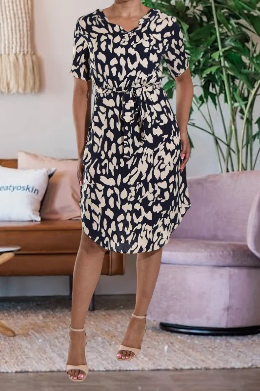 Navy Printed Tunic Tie Dress Club unclassified dresses