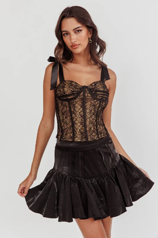Odila Bow Shoulder Corset Top Black Silk unclassified dresses
