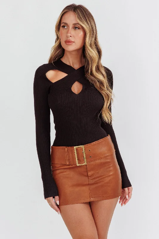 One Mind Cut-Out Neckline Knit Top Black Cocktail unclassified dresses