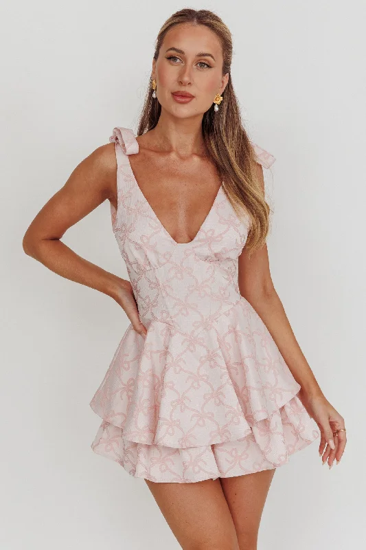 Paris Muse Tied Shoulders Ruffle Romper Pink Cocktail unclassified dresses