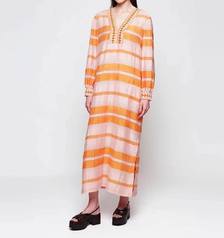 Pink And Orange Striped Jacquard Kaftan Neutral tone unclassified dresses