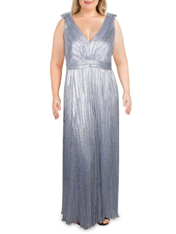 Plus Womens V-Neck Metallic Formal Dress Affordable unclassified dresses