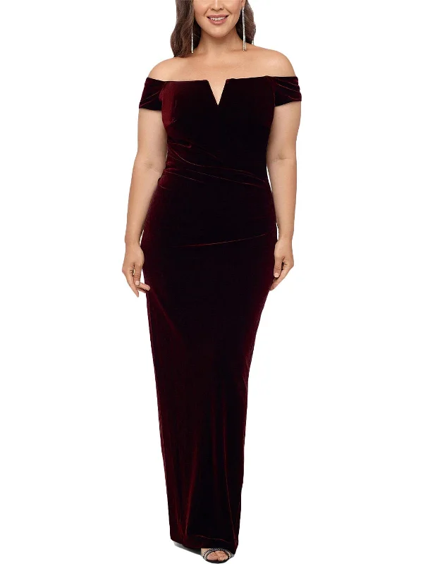 Plus Womens Velvet V Neck Sheath Dress Off-shoulder unclassified dresses