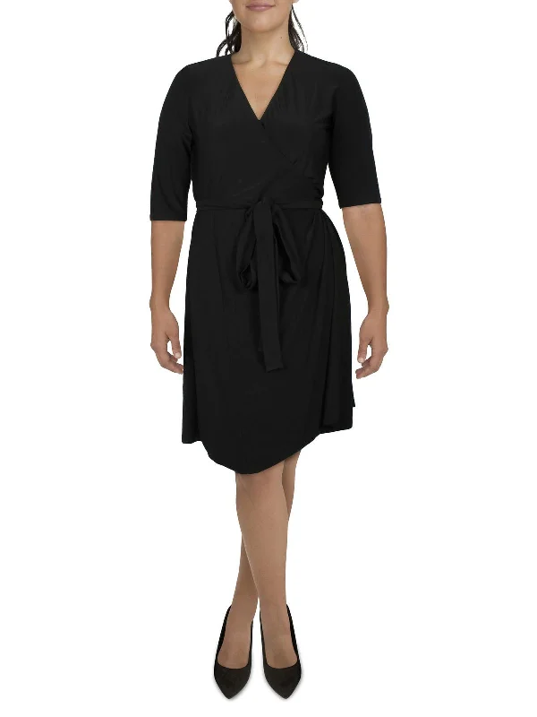Plus Womens Wrap Three-Quarter Sleeves Wrap Dress Soft fabric unclassified dresses