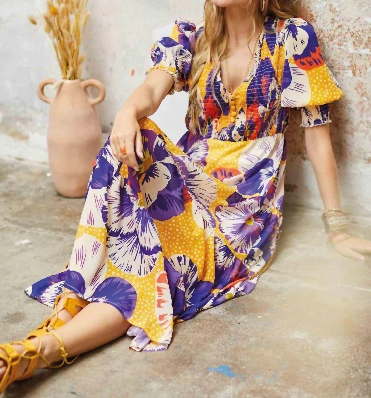 Prodiguese Dress In Yellow Purple Long unclassified dresses