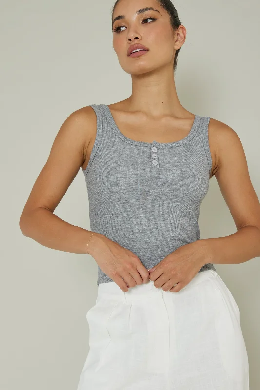 Recess Thick Strap Ribbed Top Grey Office unclassified dresses