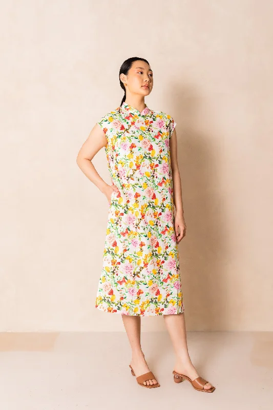 Retro Pink Peony Print Cap Sleeve Cheongsam Dress Petite unclassified dresses