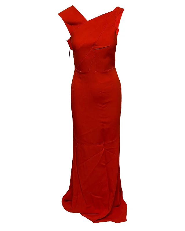 Roand Mouret Asymmetric Neckline Gown in Orange Viscose Vintage unclassified dresses