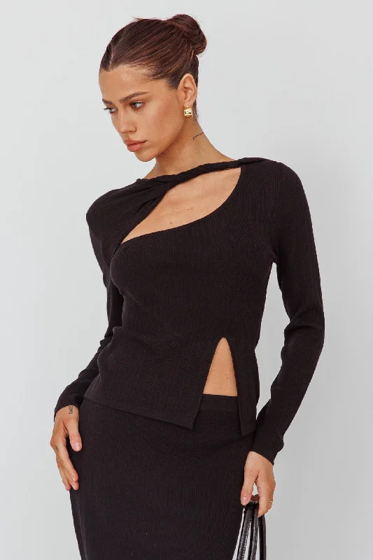 Rossana Twist Neck Keyhole Top Black Halter unclassified dresses