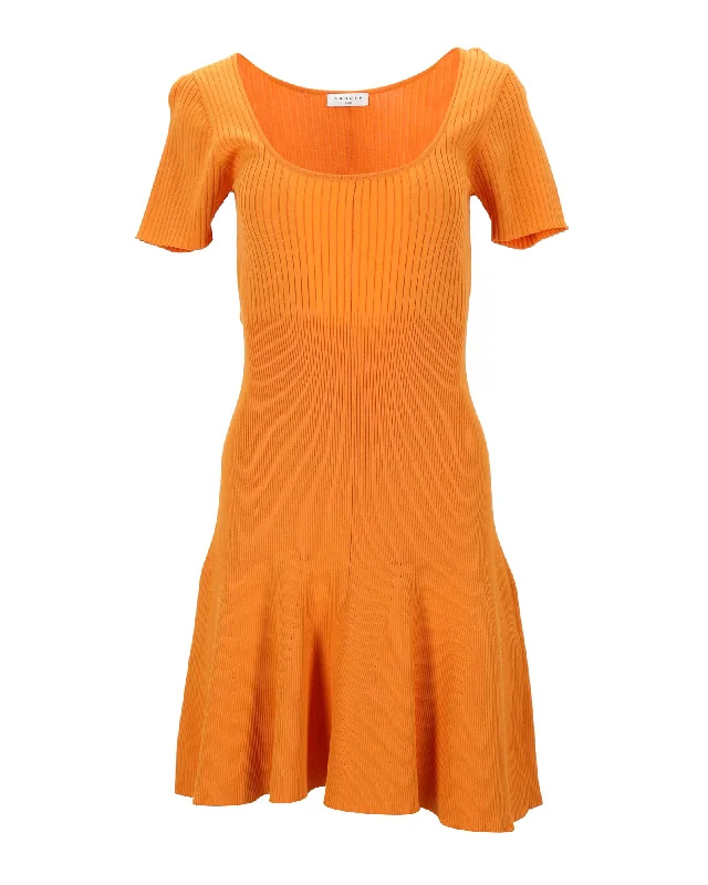 Sandro Paris Rib Knit Dress in Orange Viscose Unique unclassified dresses