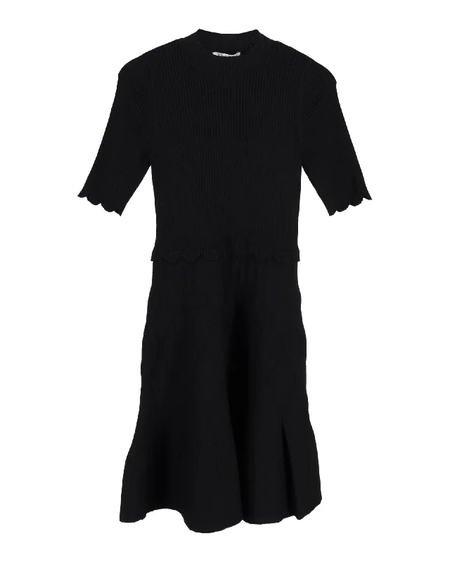 Sandro Scalloped-Trim Knitted Dress in Black Viscose Pastel unclassified dresses
