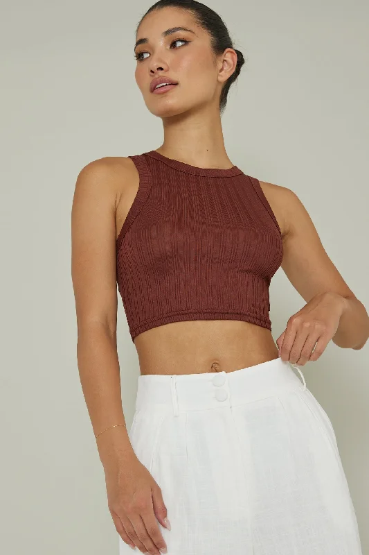 Seeker Ribbed Crop Top Mocha Casual unclassified dresses
