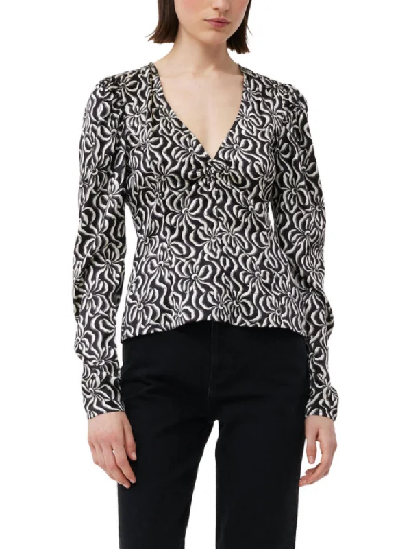 Silk Stretch Satin Blouse In Black White Y2K unclassified dresses