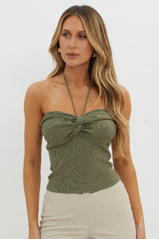 Solitude Twist Bust Knit Top Sage Ruffled unclassified dresses