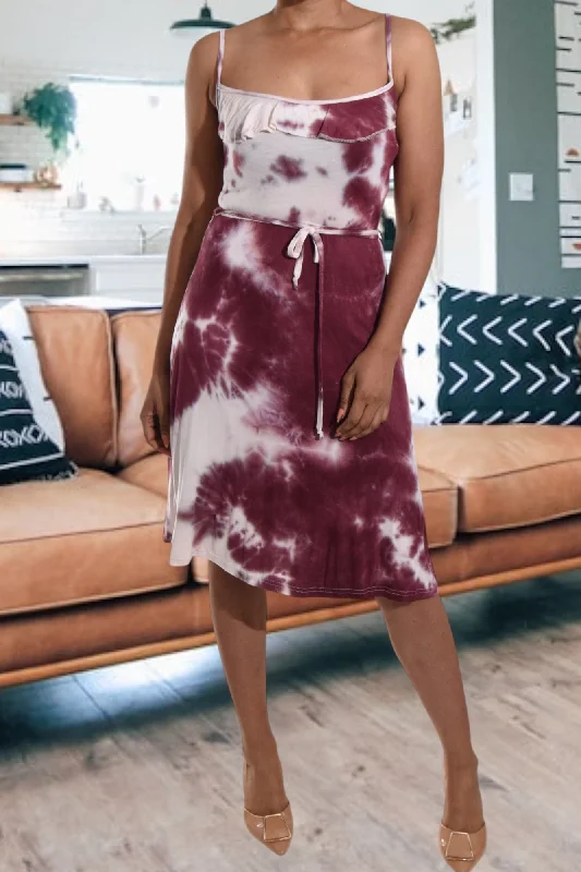 Maroon Tye Dye Strappy Dress Striped unclassified dresses