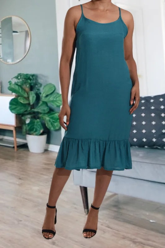 Teal Strappy Ruffle Hem Dress Bright color unclassified dresses