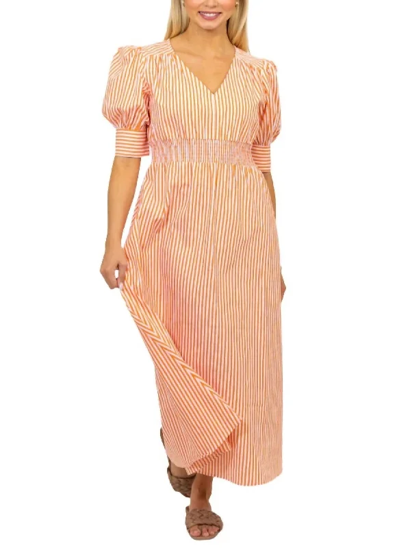 Stripe Poplin Vneck Dress In Orange High-end unclassified dresses