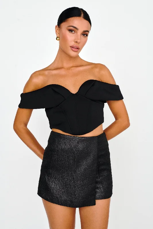 Tenicka Off-Shoulder Crop Top Black Lace unclassified dresses