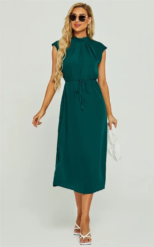 Tie Back Halter Neck Midi Dress In Forest Green Tartan Midi Skirt