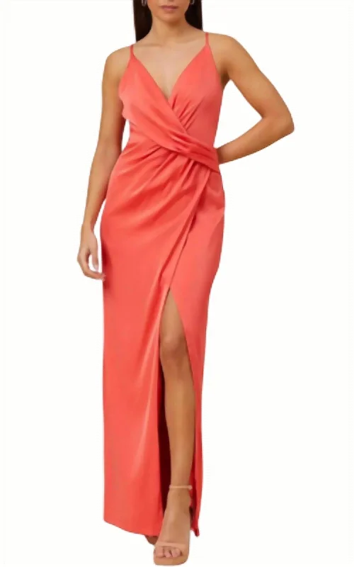 V-Neck Draped Gown In Sugar Coral Street style unclassified dresses