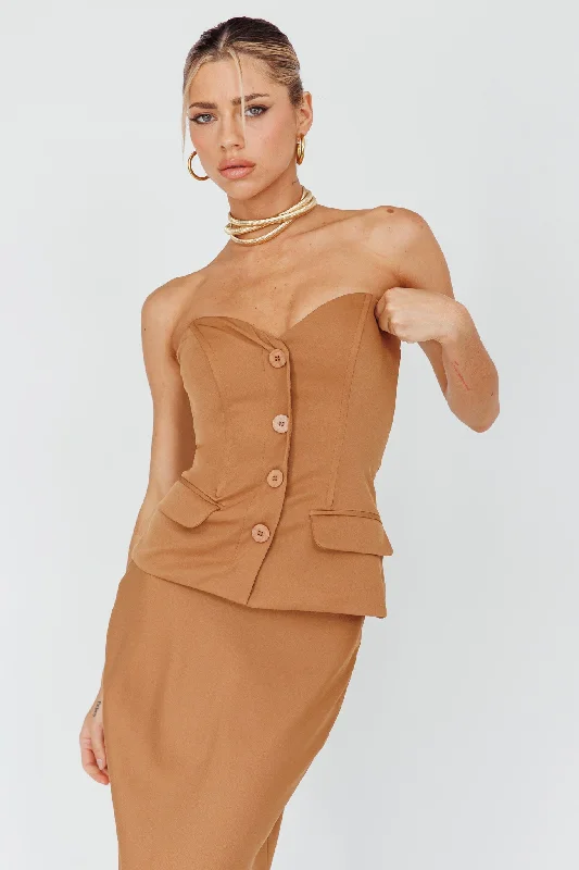 Valencia Strapless Bustier Top Mocha Cocktail unclassified dresses
