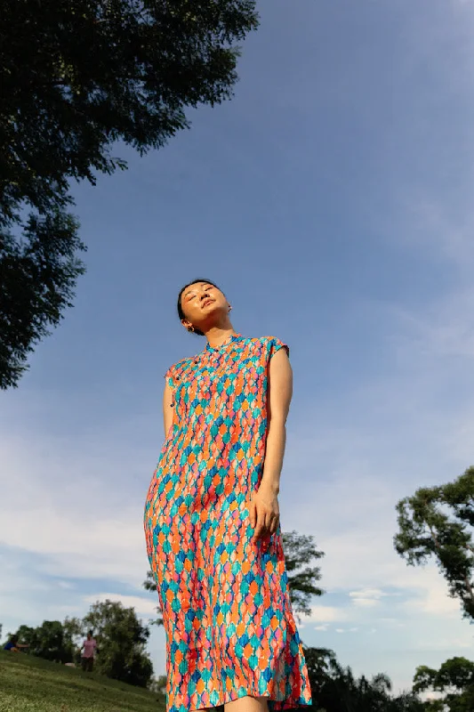 Water Colour Geometric Print Cap Sleeve Cheongsam Dress Casual unclassified dresses