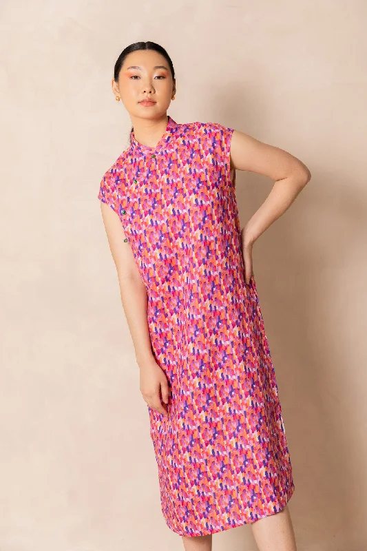 Water Colour Raindrop Print Cap Sleeve Cheongsam Dress Boho unclassified dresses