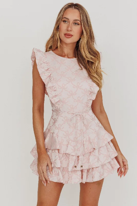 Weekend Muse Sleeveless Layered Frill Romper Pink Monochrome unclassified dresses