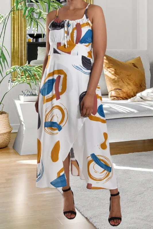 White Printed Strappy Slit Dress Travel unclassified dresses