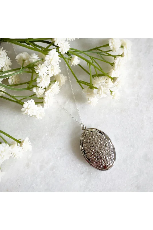 Wisteria London Blossom Flower Oval Locket - Silver Sequin unclassified dresses