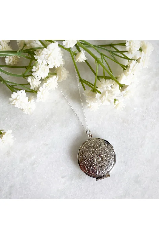 Wisteria London Laurel Flower Round Locket- Silver High-low unclassified dresses