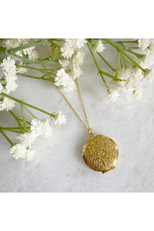 Wisteria London Laurel Flower Round Locket-Gold Bright color unclassified dresses