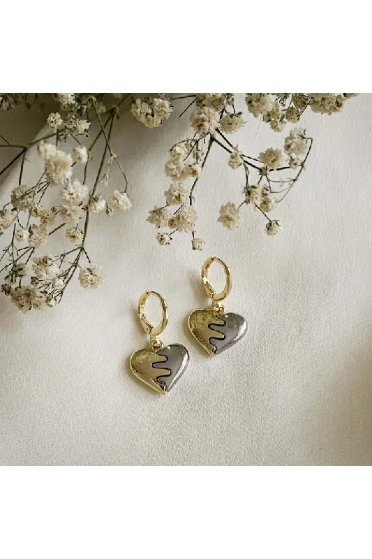 Wisteria London 'Togetherness' Mixed Metal Heart Huggie Hoops Vacation unclassified dresses