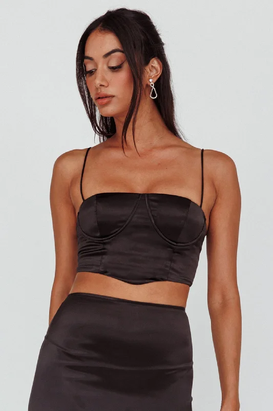 Zeina Satin Crop Top Black Lace unclassified dresses
