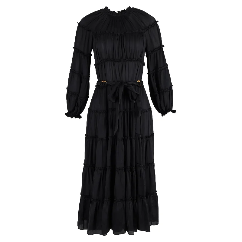 Zimmermann Tiered Midi Dress in Black Silk Denim Midi Skirt